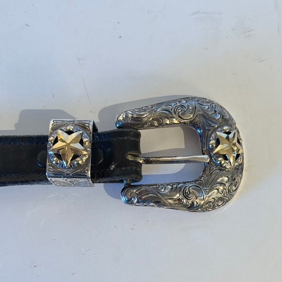 Black Leather Belt with Sterling Silver Buckle - Picture 4 of 4
